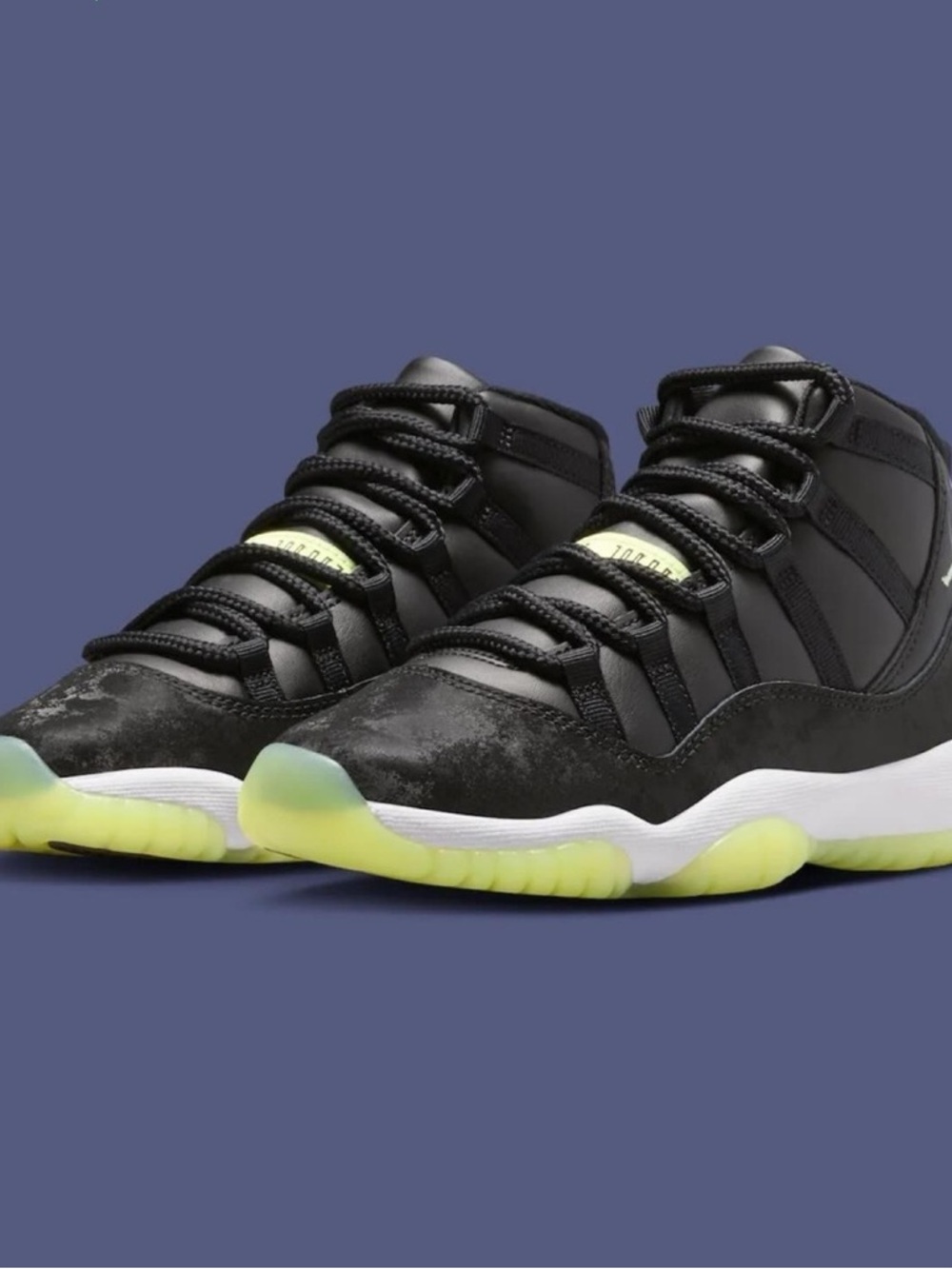 Men's Athletic High-Top Sneakers in Black with Neon Green Sole